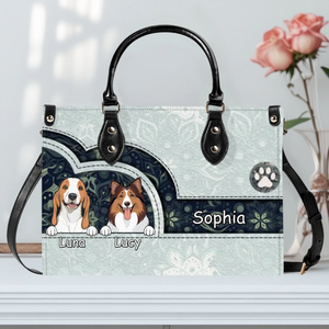 Elegant Light Green Paisley Handbag - Custom Multi-Pet Art & Names - 89Prints