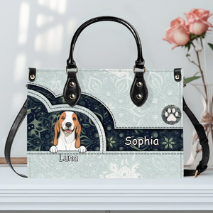 Elegant Light Green Paisley Handbag - Custom Multi-Pet Art & Names - 89Prints