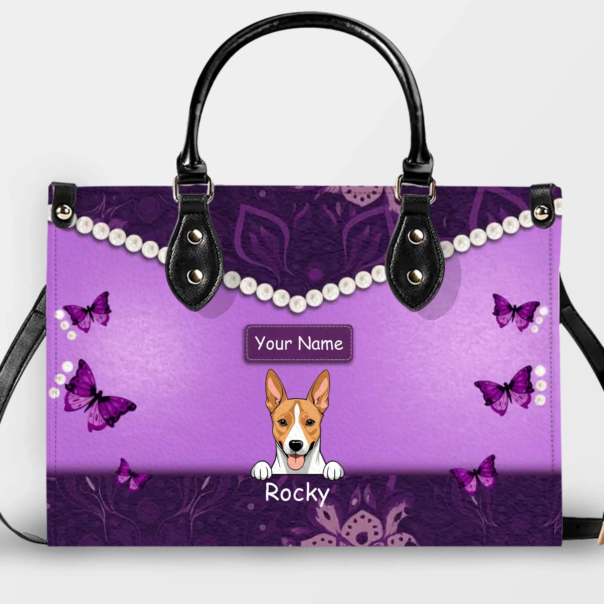 Floral & Artistic Patterned Leather Handbag – Individualized Multiple Pet Arts and Names - 89Prints