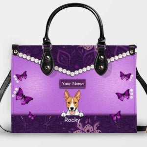 Floral & Artistic Patterned Leather Handbag – Individualized Multiple Pet Arts and Names - 89Prints