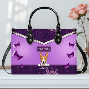 Floral & Artistic Patterned Leather Handbag – Individualized Multiple Pet Arts and Names - 89Prints
