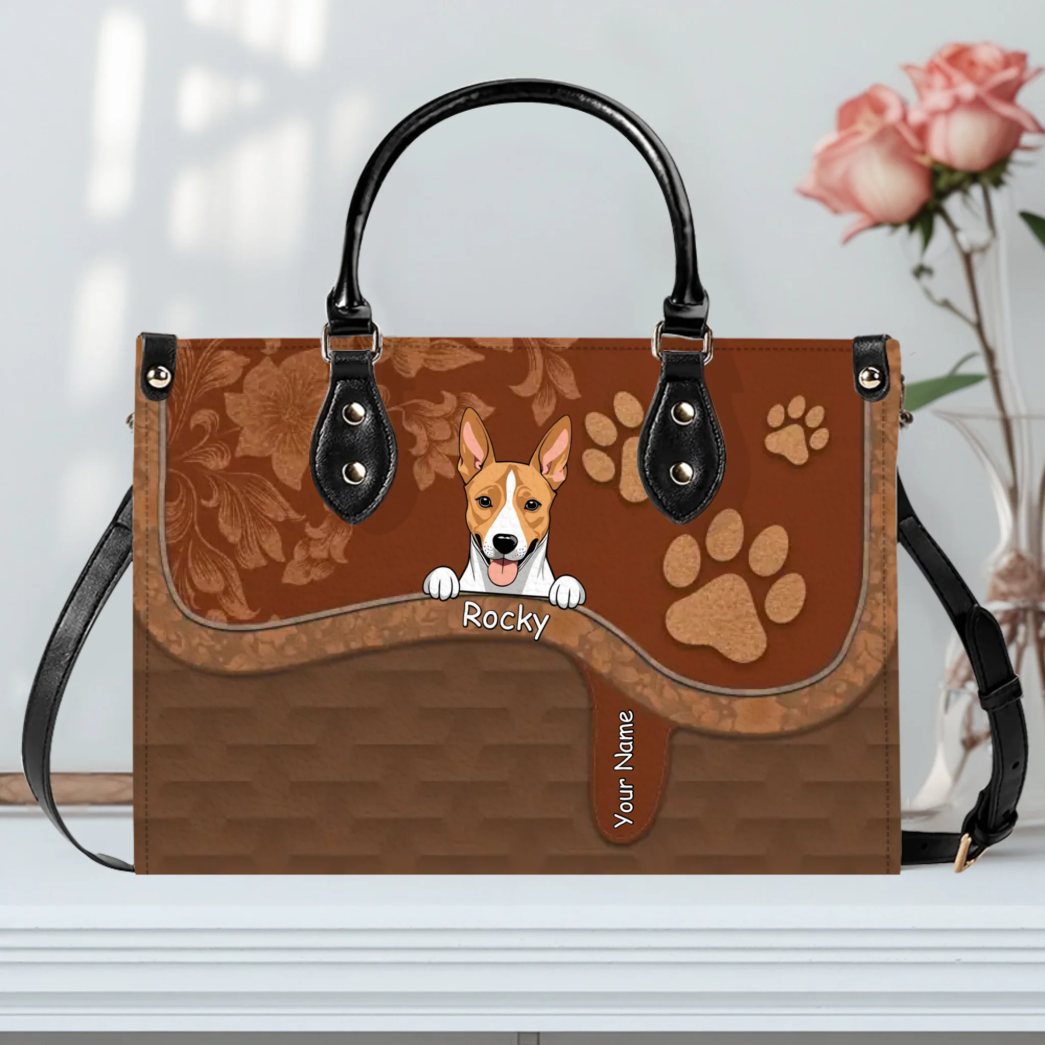 Ornate Paisley & Marble Textured Handbag – Tailor Multiple Pet Illustrations and Names - 89Prints
