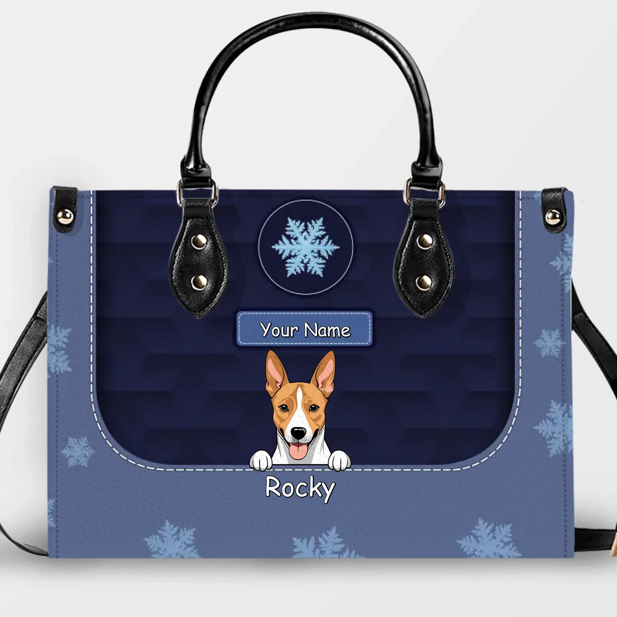 Winter Snowflake Festive Pattern Handbag – Signature Pet Art and Personal Text - 89Prints