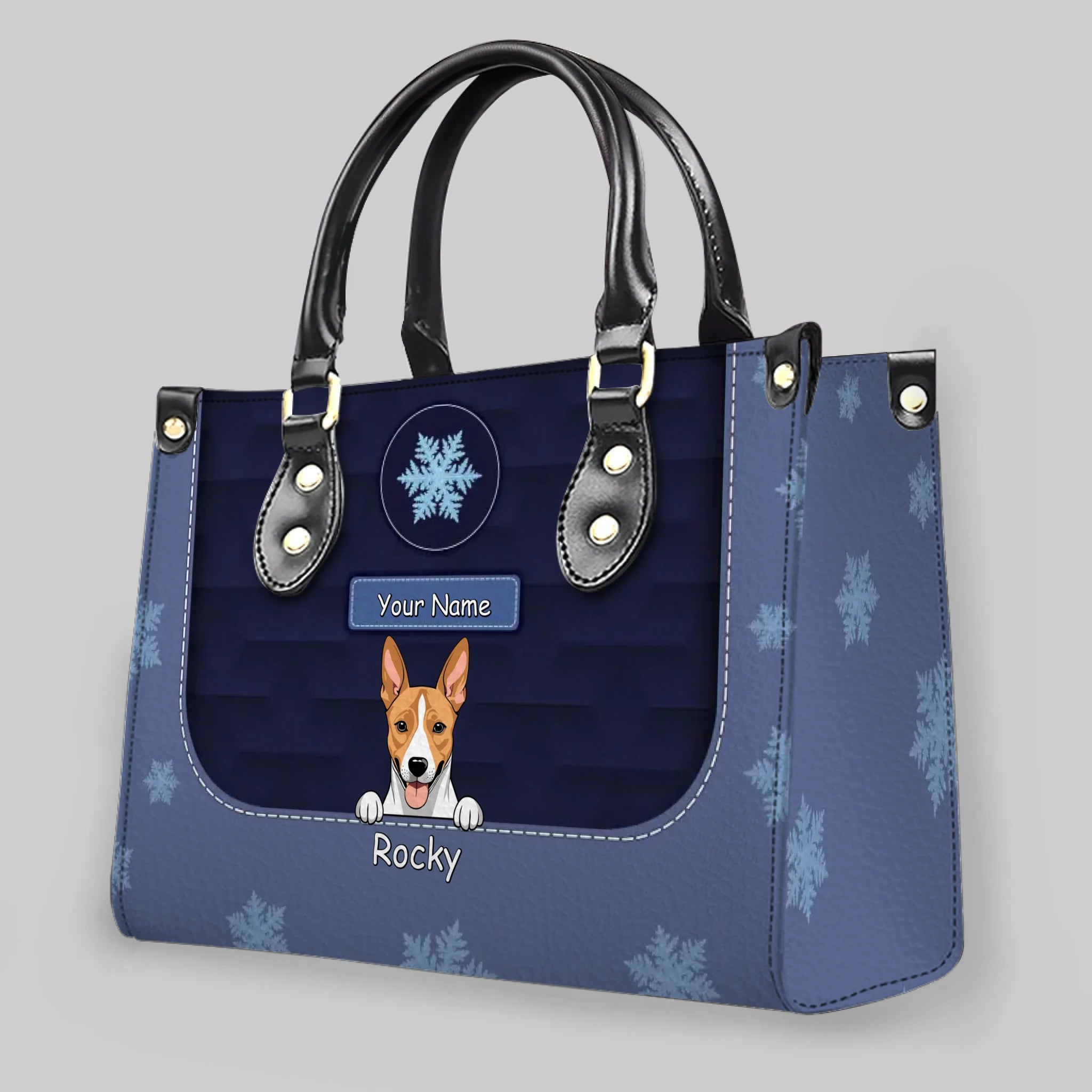 Winter Snowflake Festive Pattern Handbag – Signature Pet Art and Personal Text - 89Prints