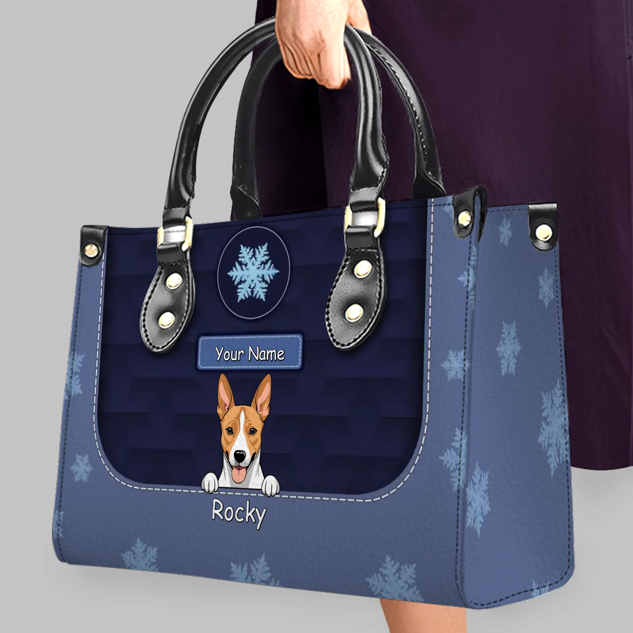 Winter Snowflake Festive Pattern Handbag – Signature Pet Art and Personal Text - 89Prints