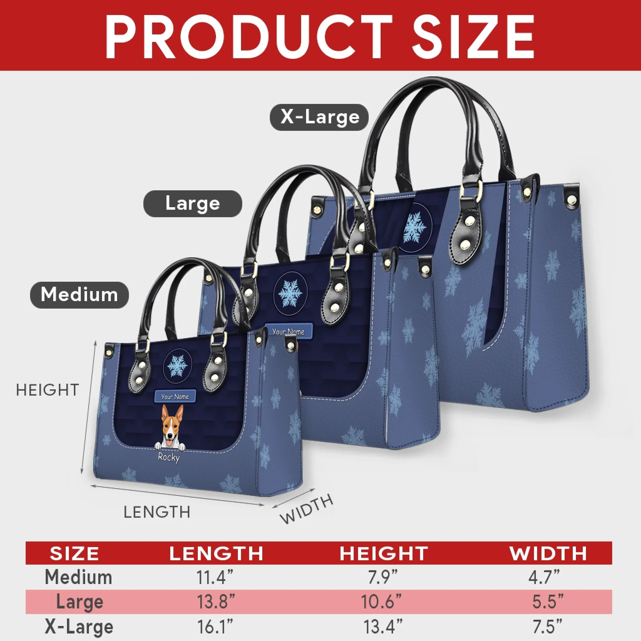 Winter Snowflake Festive Pattern Handbag – Signature Pet Art and Personal Text - 89Prints