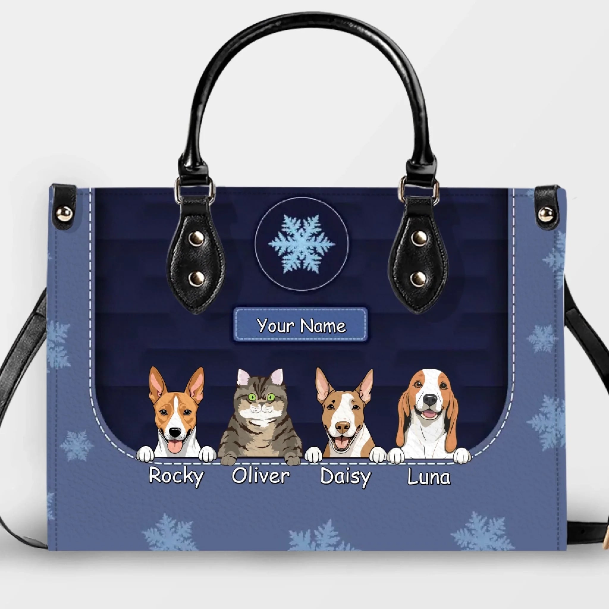 Winter Snowflake Festive Pattern Handbag – Signature Pet Art and Personal Text - 89Prints