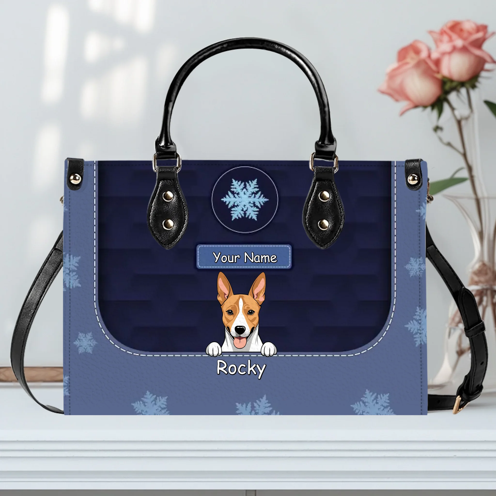 Winter Snowflake Festive Pattern Handbag – Signature Pet Art and Personal Text - 89Prints