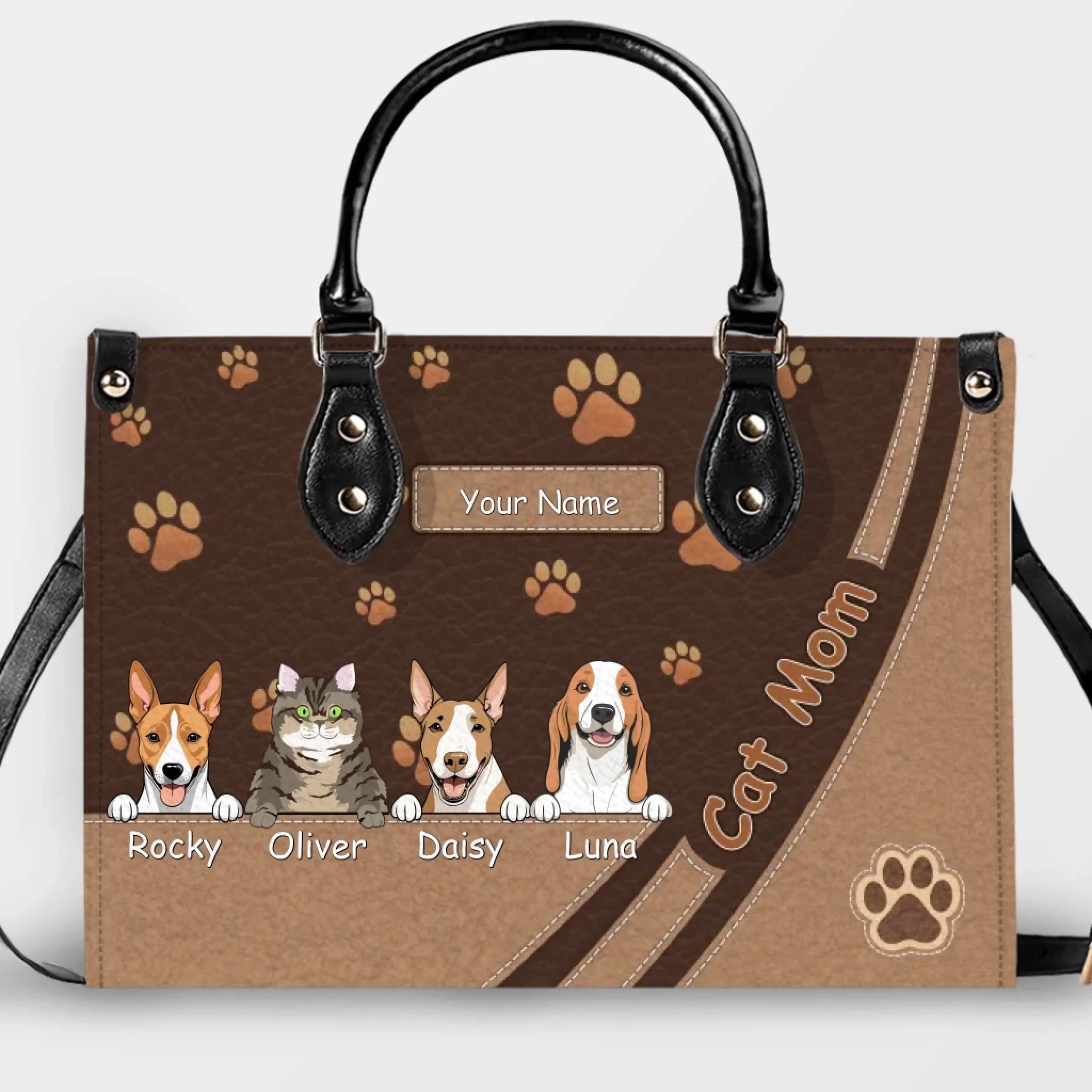 Paw Prints & Bone Graphic Handbag – Custom Pet Art & Individual Names - 89Prints
