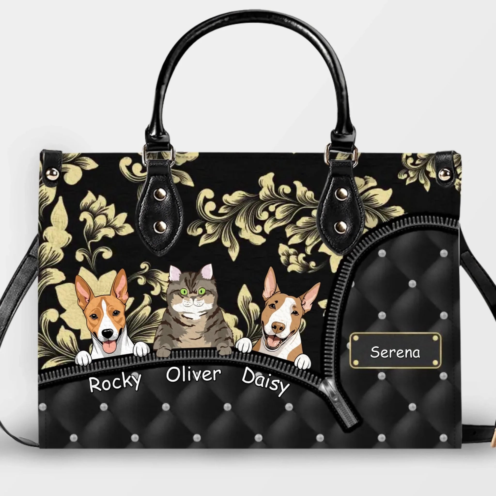 Ornate Floral & Damask Patterned Handbag – Unique Your Pet Art and Names - 89Prints