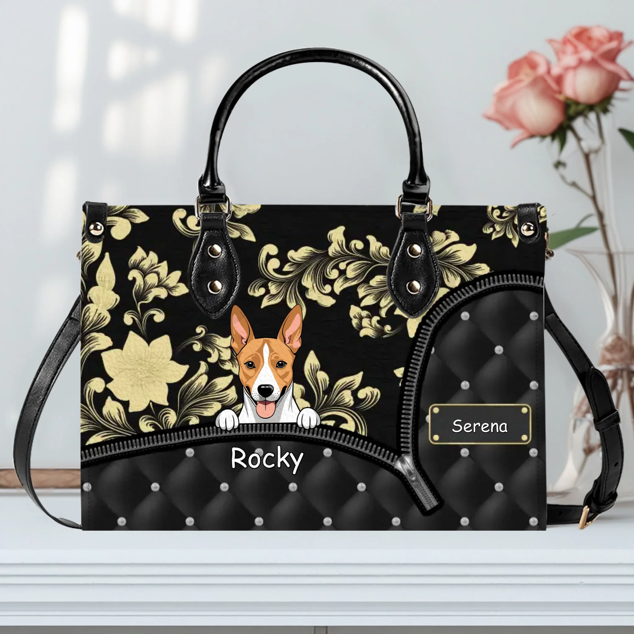 Ornate Floral & Damask Patterned Handbag – Unique Your Pet Art and Names - 89Prints
