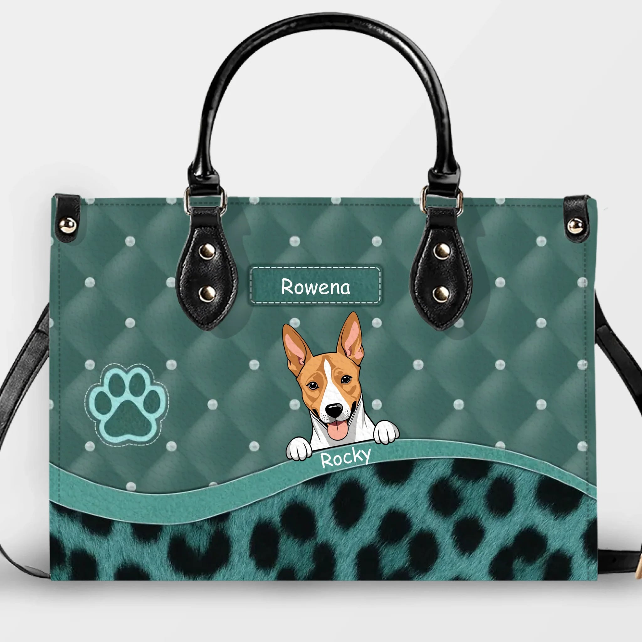 Quilted Pattern, Polka Dot & Leopard Print Handbag – Personalized Dog Art and Names - 89Prints