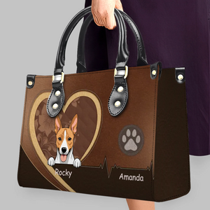 Heart Frame & Heartbeat Motif Handbag – Custom Dog Art & Names - 89Prints