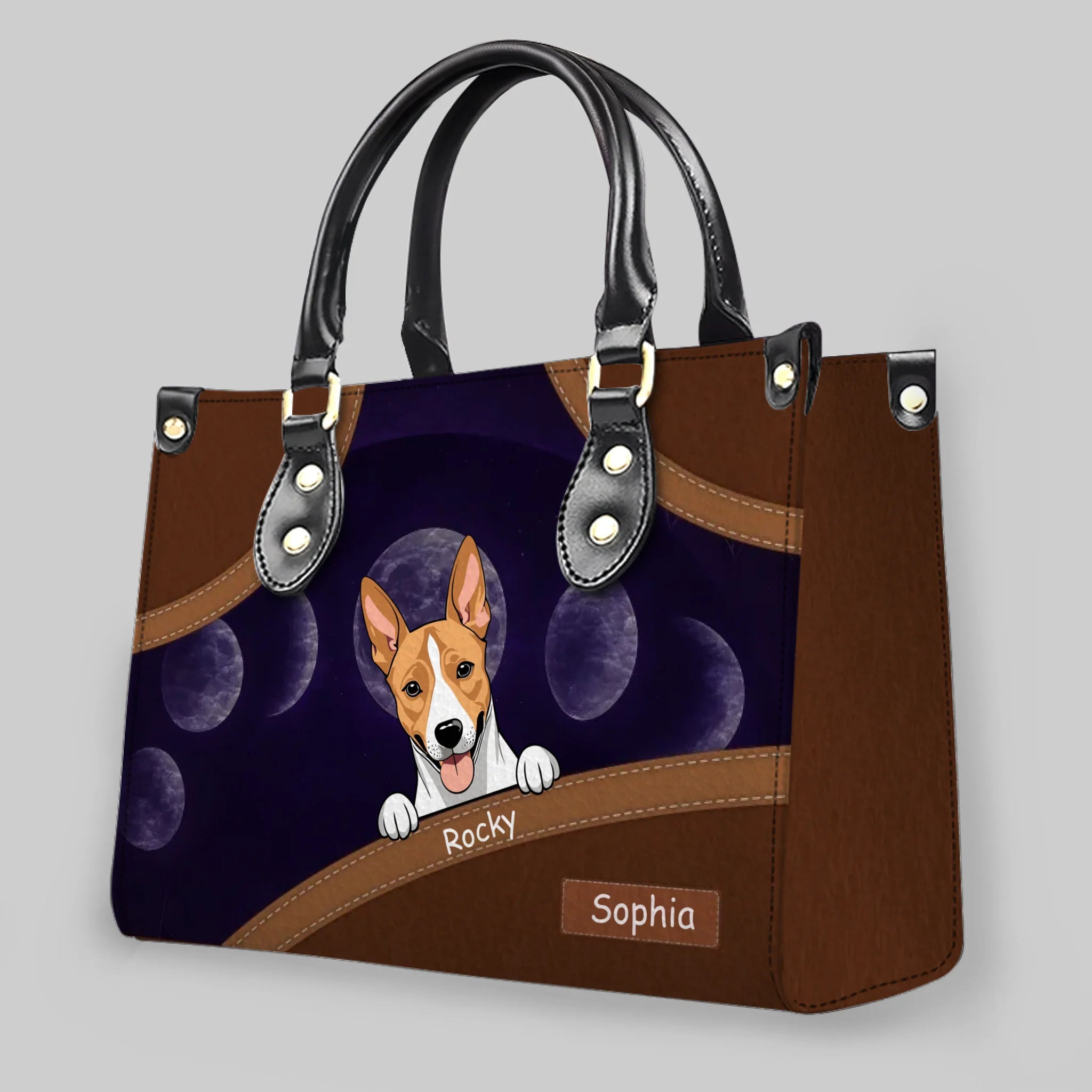 Moon Phase Leather Handbag – One-of-a-kind Pet Art & Name Customizable - 89Prints