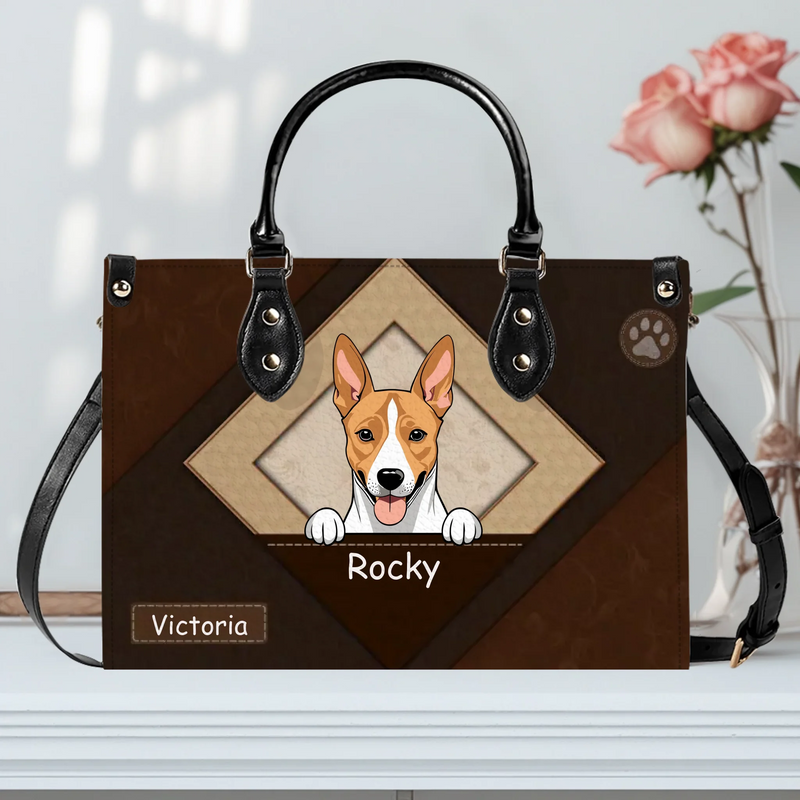 Geometric Frame Design Handbag - Custom Dog Illustration & Names - 89Prints