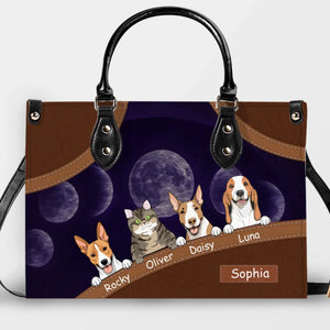 Moon Phase Leather Handbag – One-of-a-kind Pet Art & Name Customizable - 89Prints