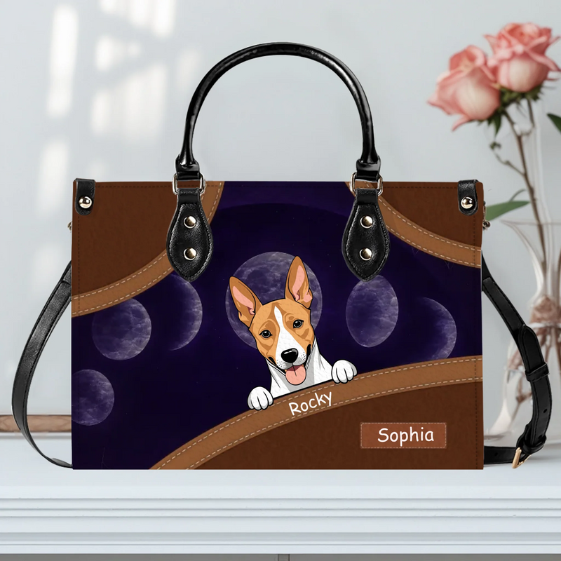 Moon Phase Leather Handbag – One-of-a-kind Pet Art & Name Customizable - 89Prints