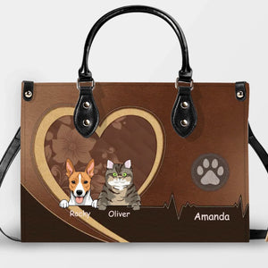 Heart Frame & Heartbeat Motif Handbag – Custom Dog Art & Names - 89Prints