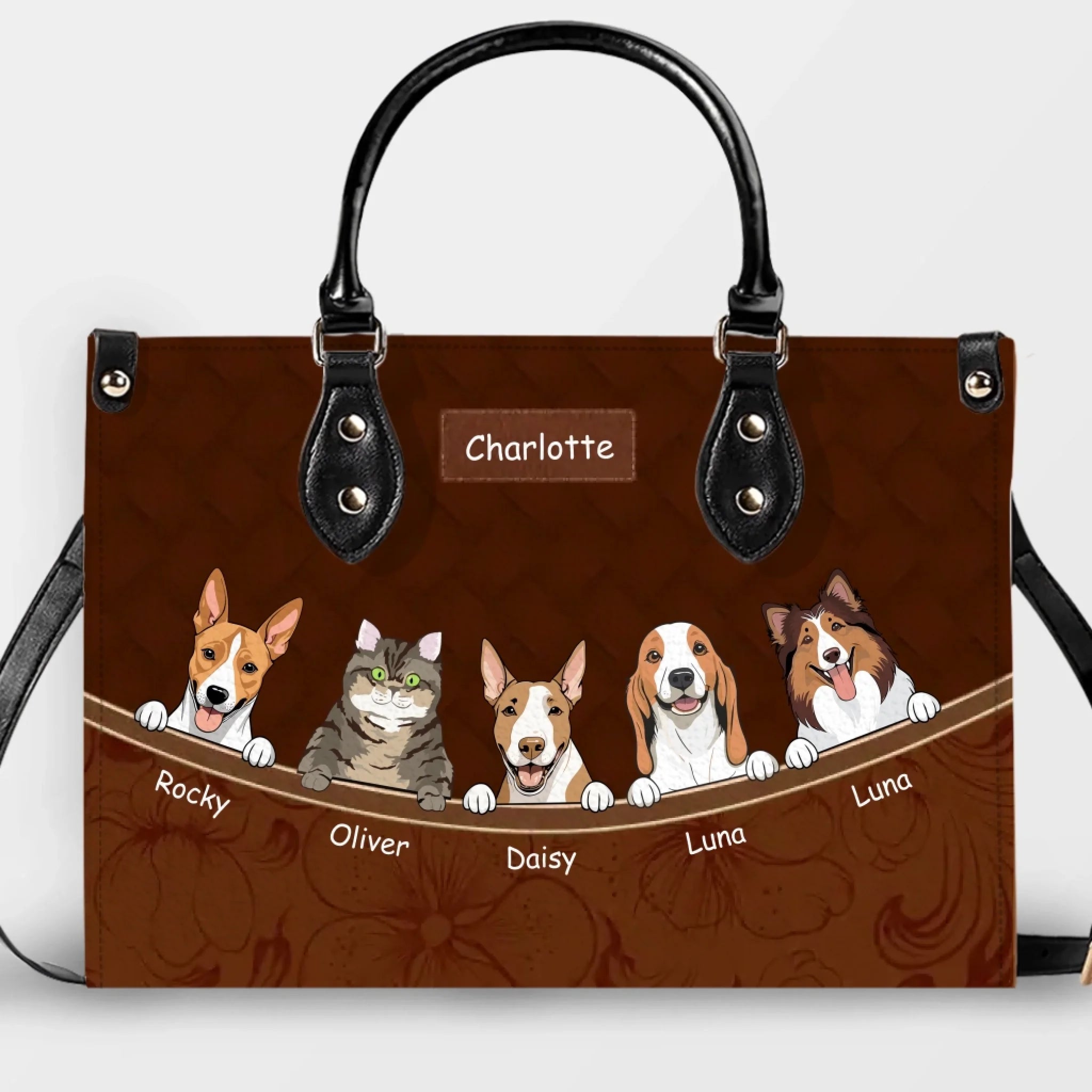 Decorative Floral Motif Handbag For Dog Lovers– Unique Dog Illustration & Names - 89Prints