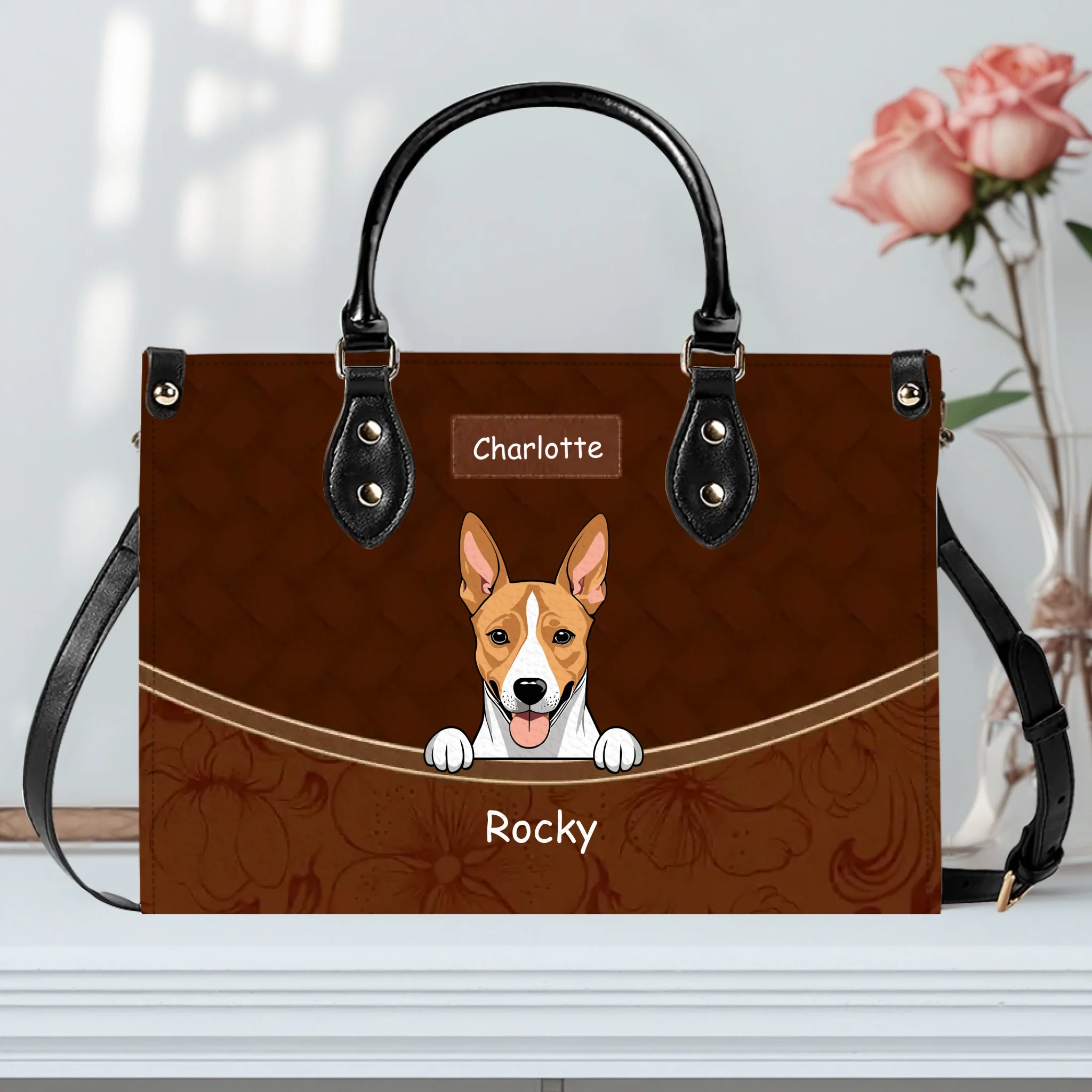 Decorative Floral Motif Handbag For Dog Lovers– Unique Dog Illustration & Names - 89Prints