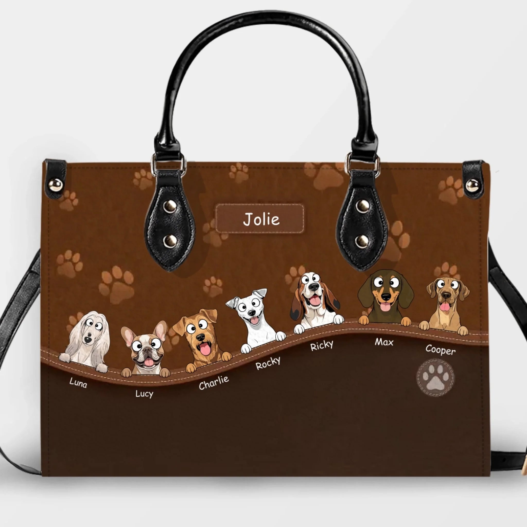 Paw Print Curved Panel Handbag For Dog Owners - Tailored Dog Art & Name Customizable - 89Prints