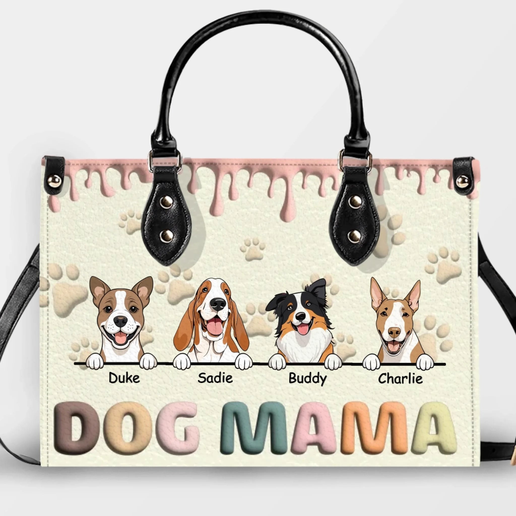 Drip Accent Paw Pattern Handbag – Individualized Dog Illustration & Names - 89Prints