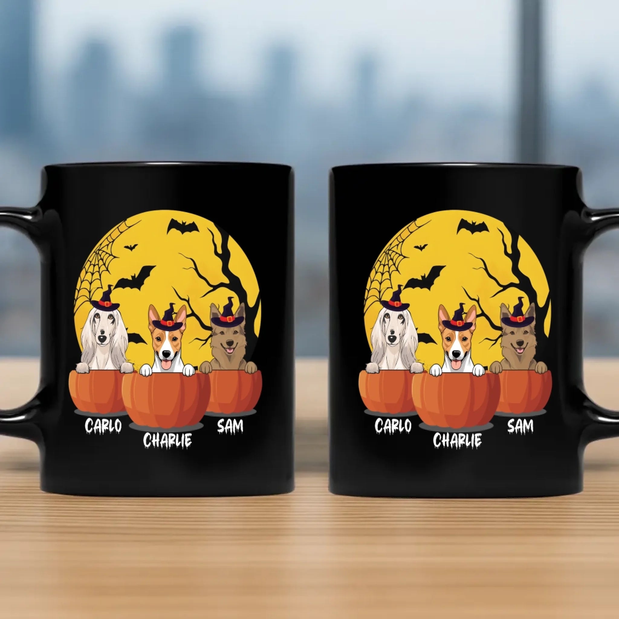 Heartfelt Personalized Halloween Dog Mug – Custom With Pumpkin & Moon Design – 89Prints