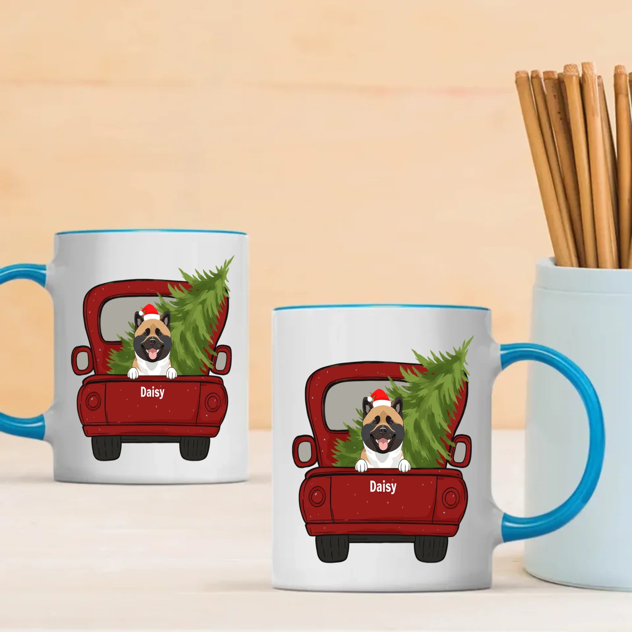 Personalized Christmas Dog Mug With Truck & Tree – Custom Dog Names Gift - 89Prints