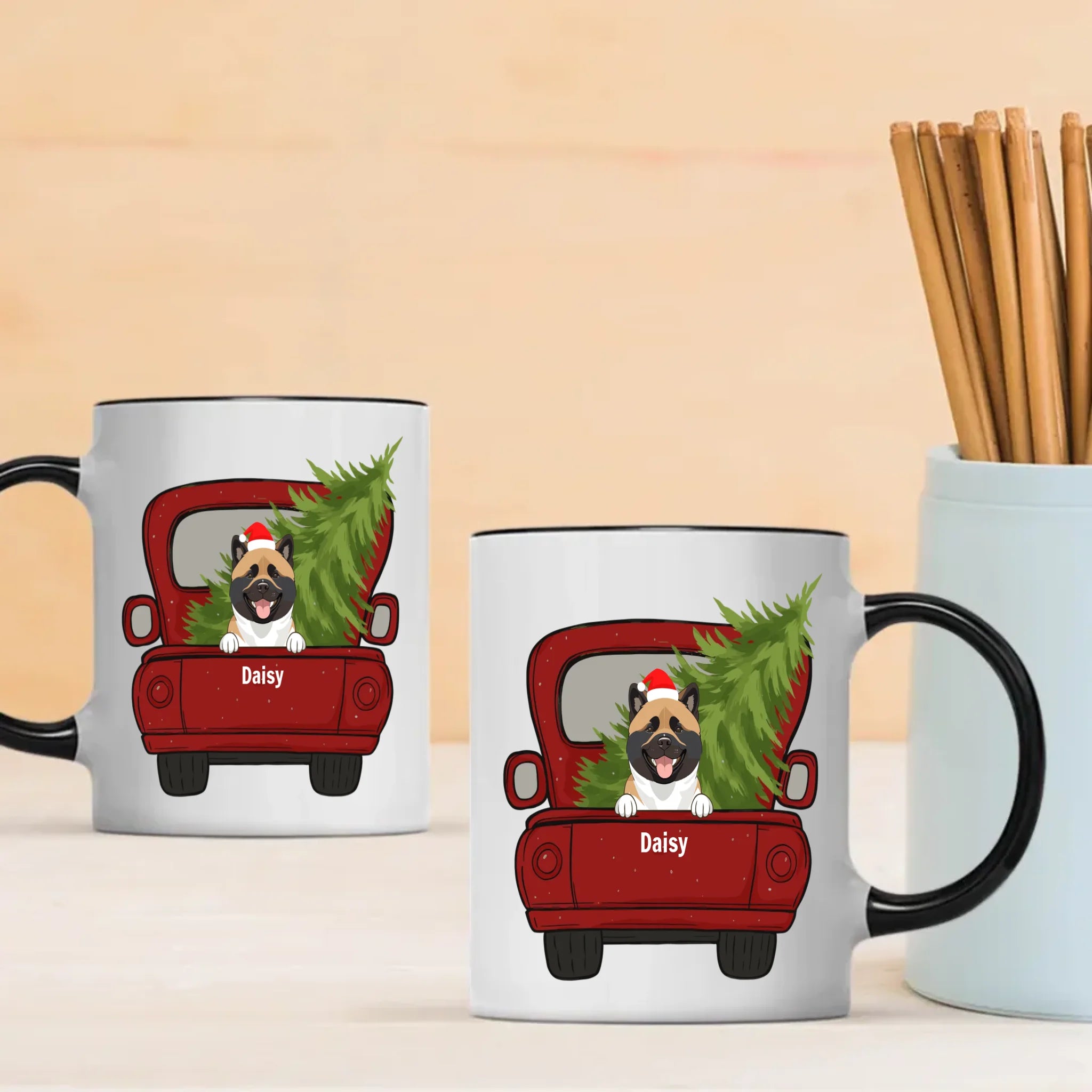 Personalized Christmas Dog Mug With Truck & Tree – Custom Dog Names Gift - 89Prints