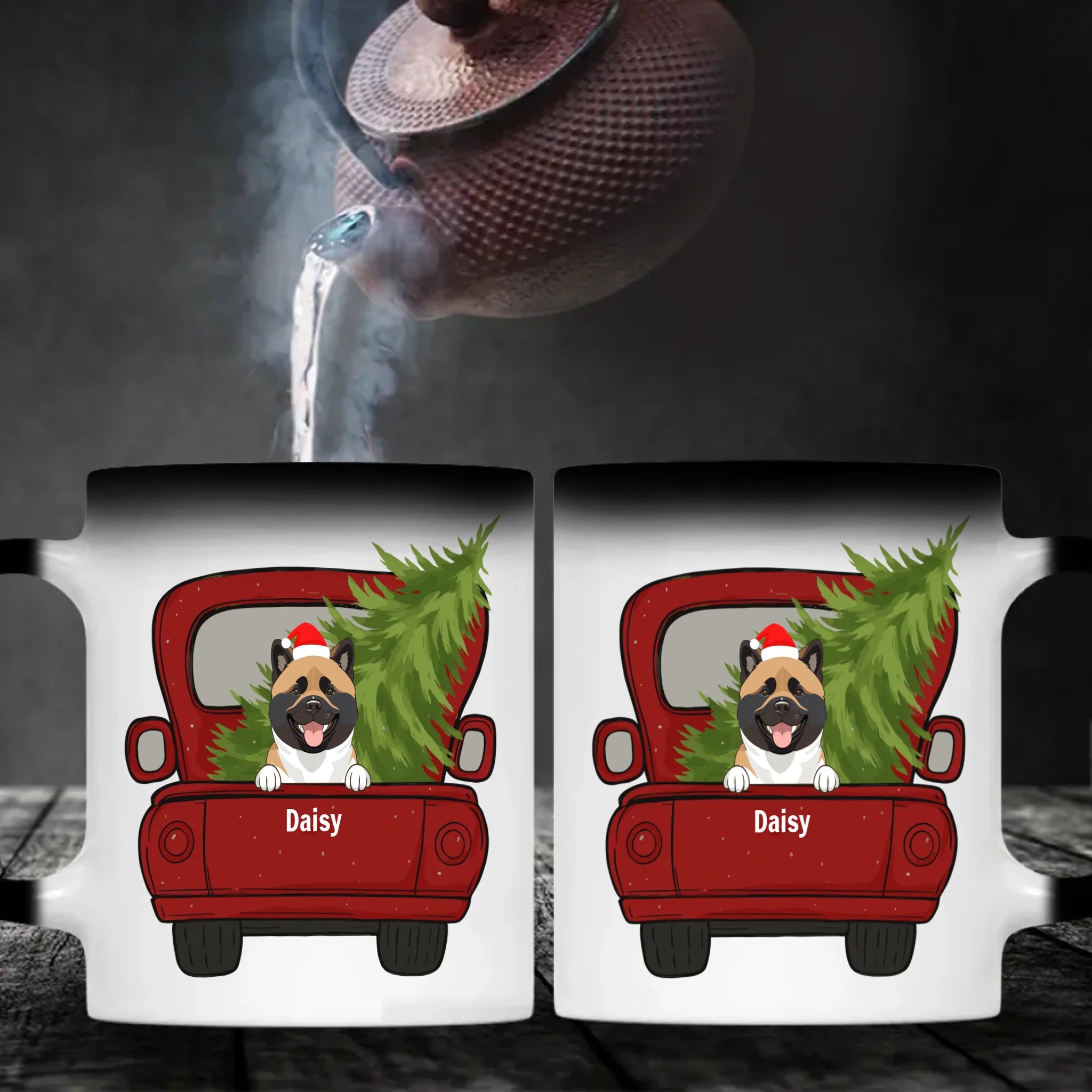 Personalized Christmas Dog Mug With Truck & Tree – Custom Dog Names Gift - 89Prints