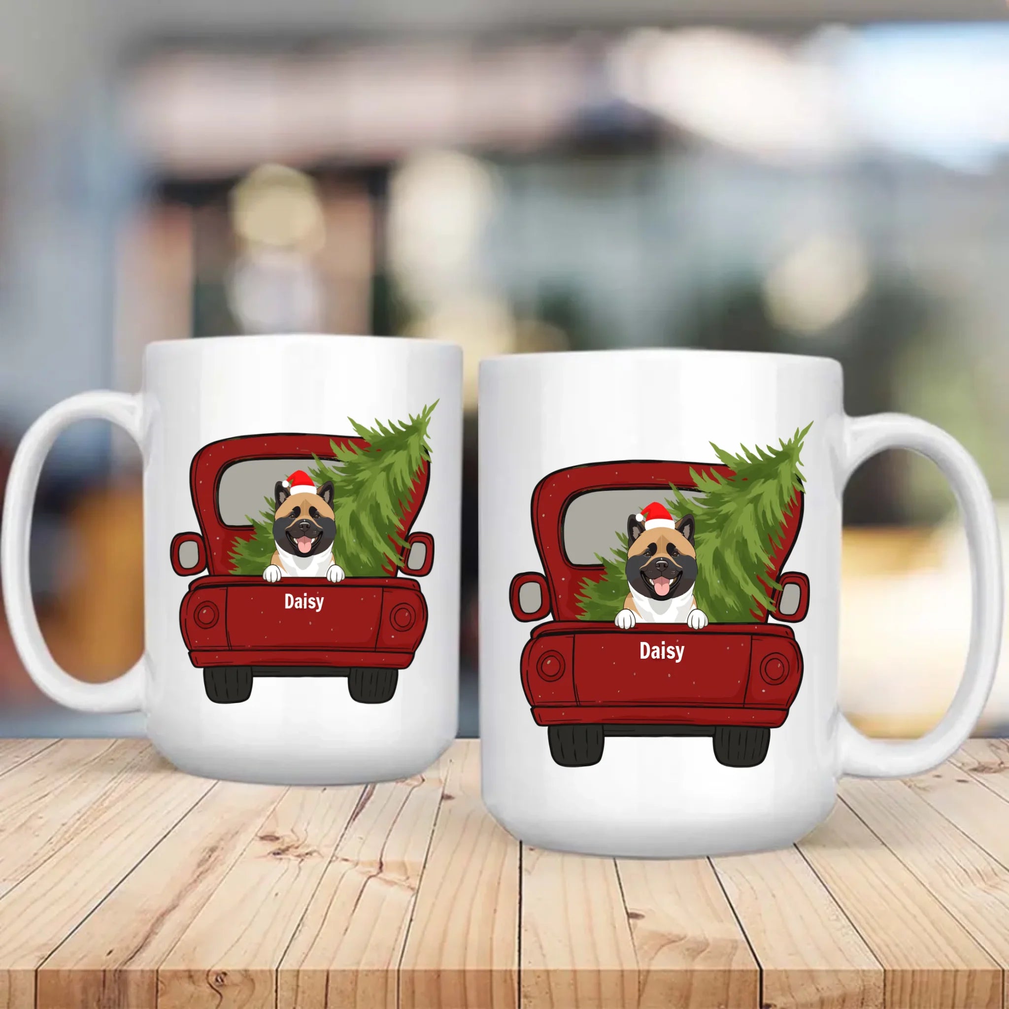 Personalized Christmas Dog Mug With Truck & Tree – Custom Dog Names Gift - 89Prints