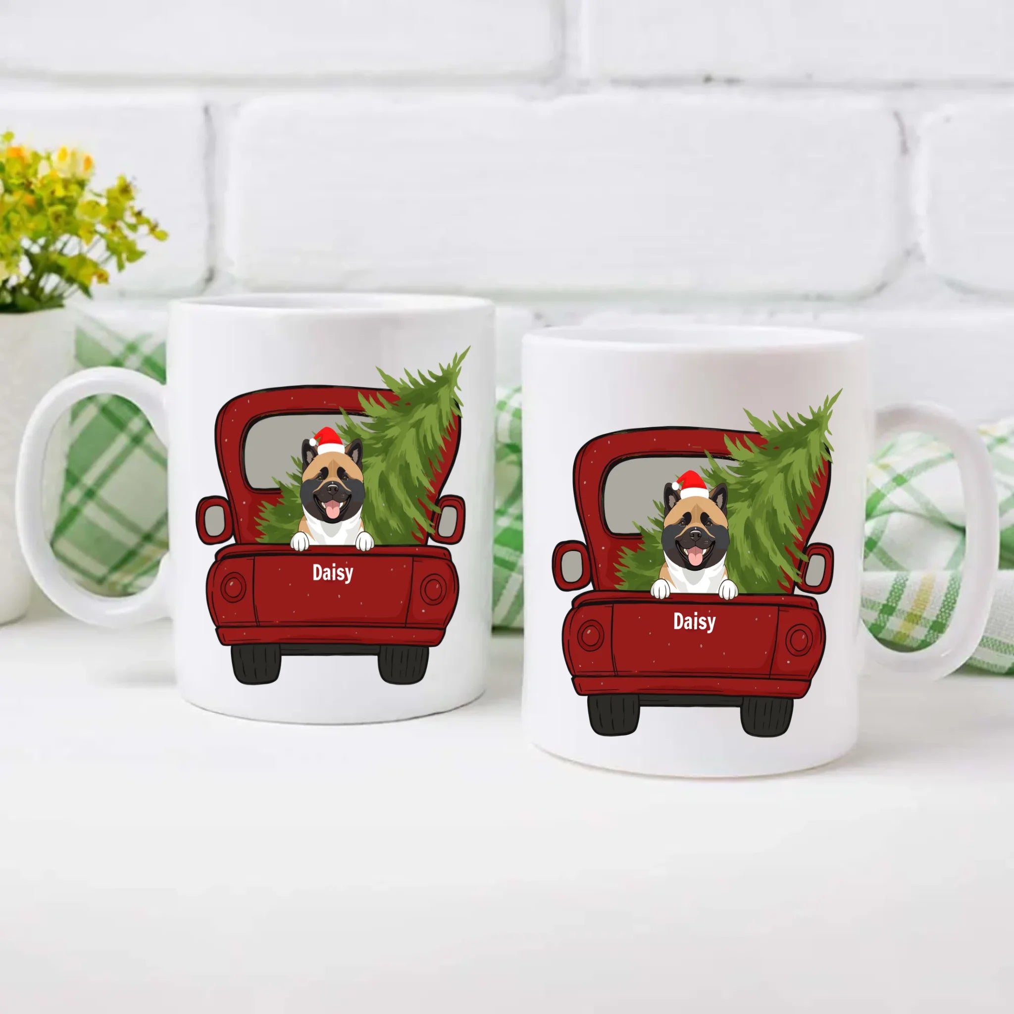 Personalized Christmas Dog Mug With Truck & Tree – Custom Dog Names Gift - 89Prints