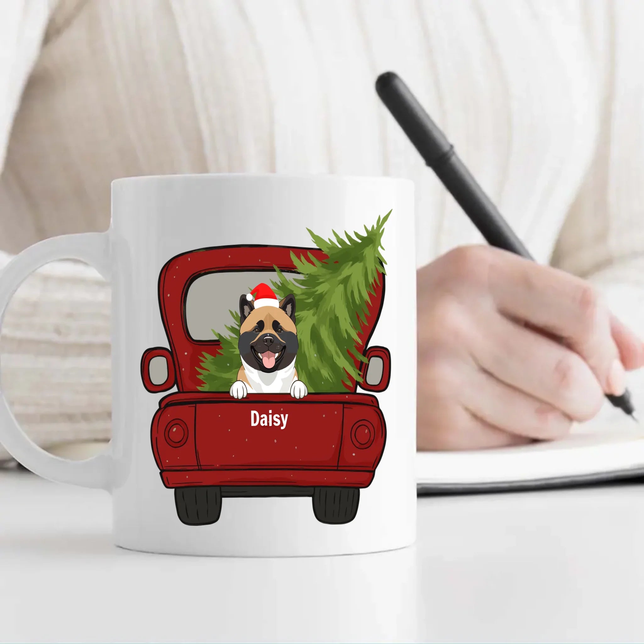 Personalized Christmas Dog Mug With Truck & Tree – Custom Dog Names Gift - 89Prints