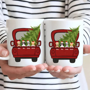 Personalized Christmas Dog Mug With Truck & Tree – Custom Dog Names Gift - 89Prints