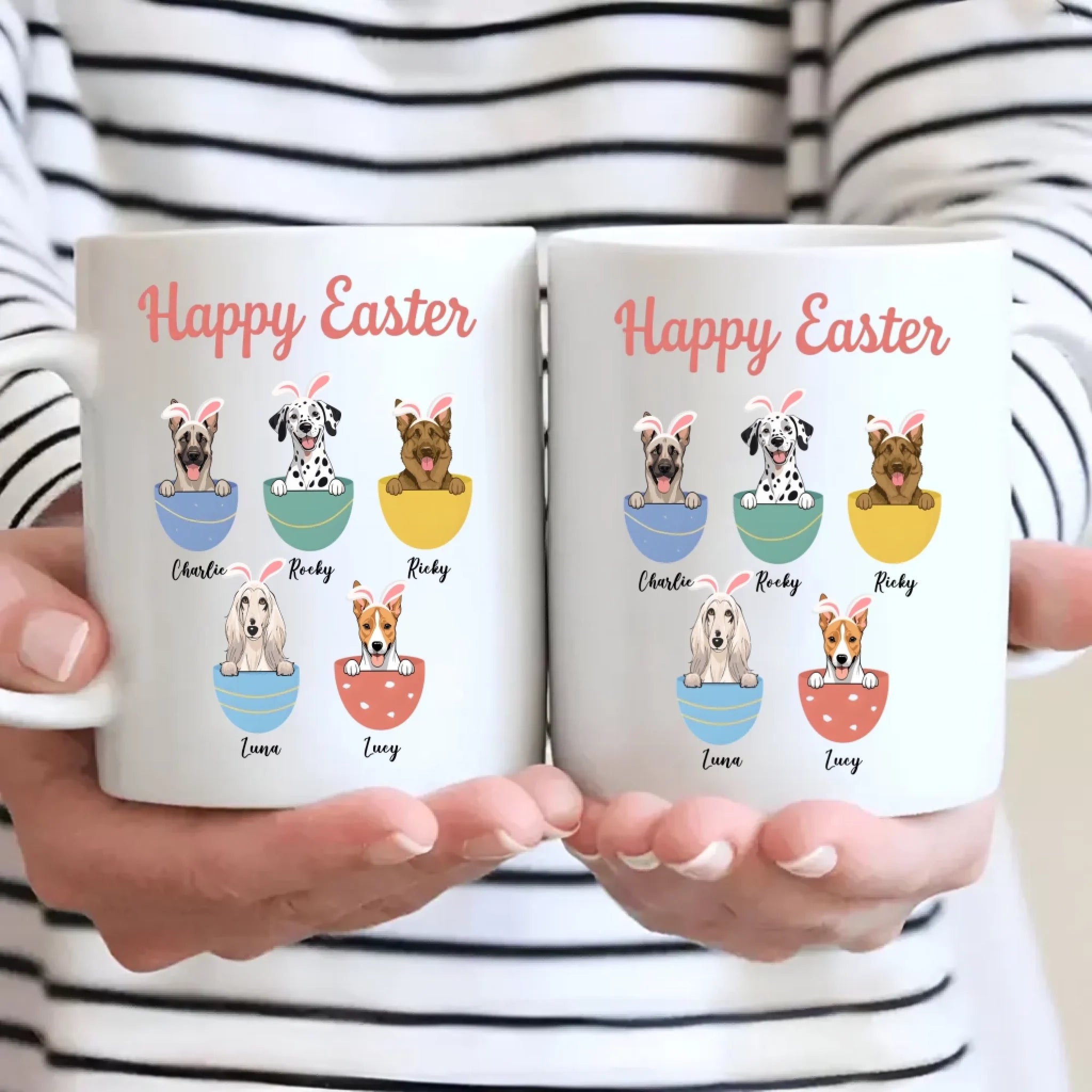 Personalized Happy Easter Dog Mug – Custom Pet Name Bunny Egg Gift - 89Prints