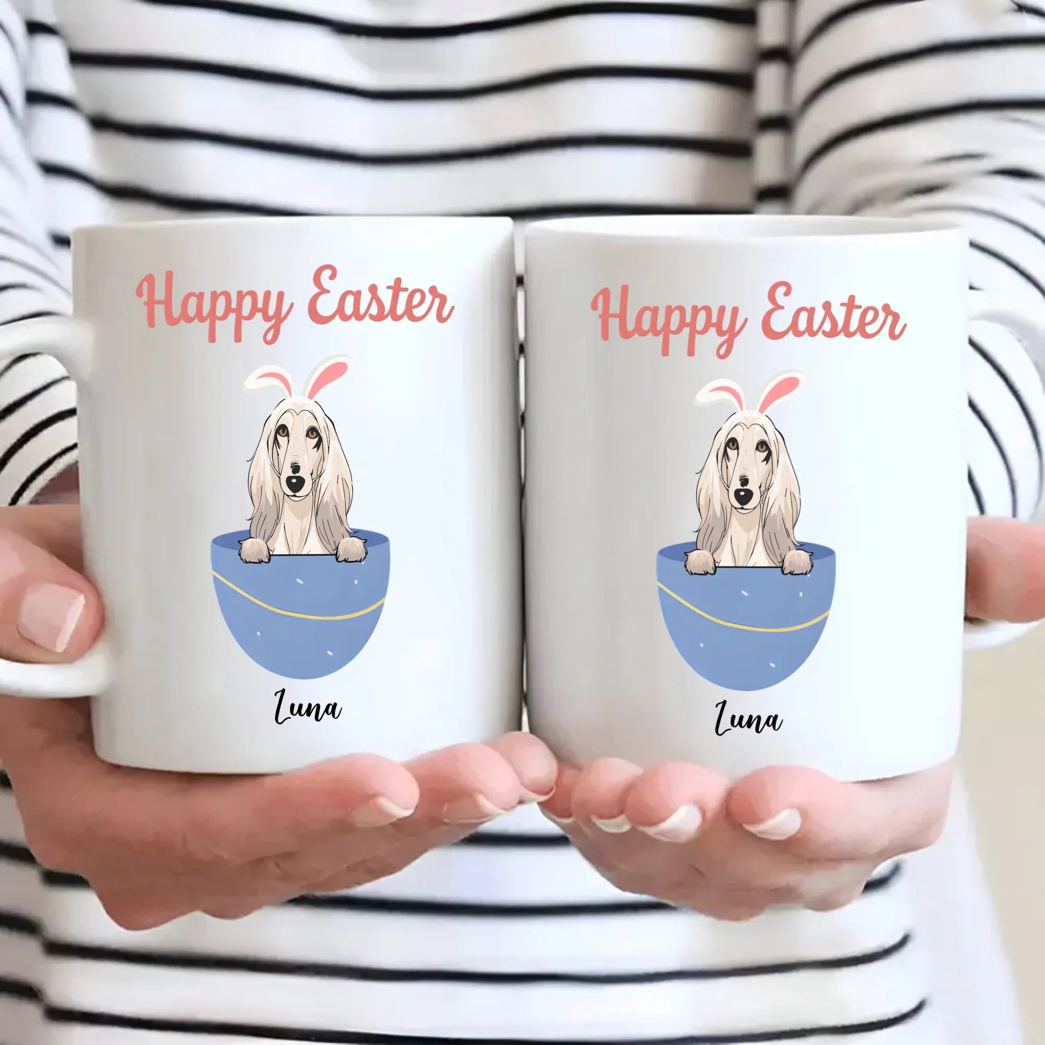 Personalized Happy Easter Dog Mug – Custom Pet Name Bunny Egg Gift - 89Prints