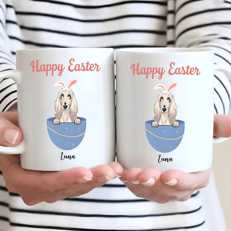 Personalized Happy Easter Dog Mug – Custom Pet Name Bunny Egg Gift - 89Prints