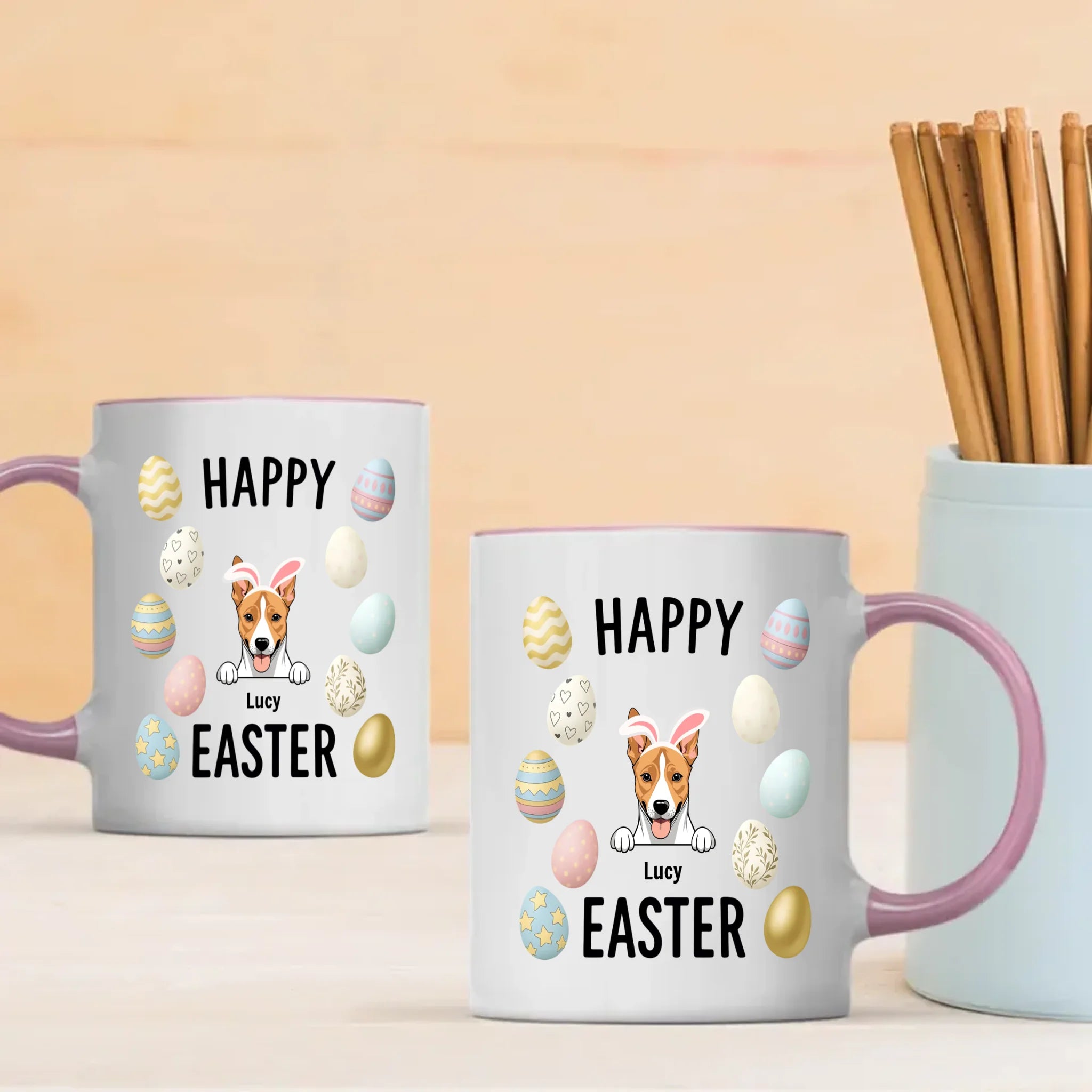 Signature Custom Dog Mug With Easter Eggs - Happy Easter Gift - 89Prints