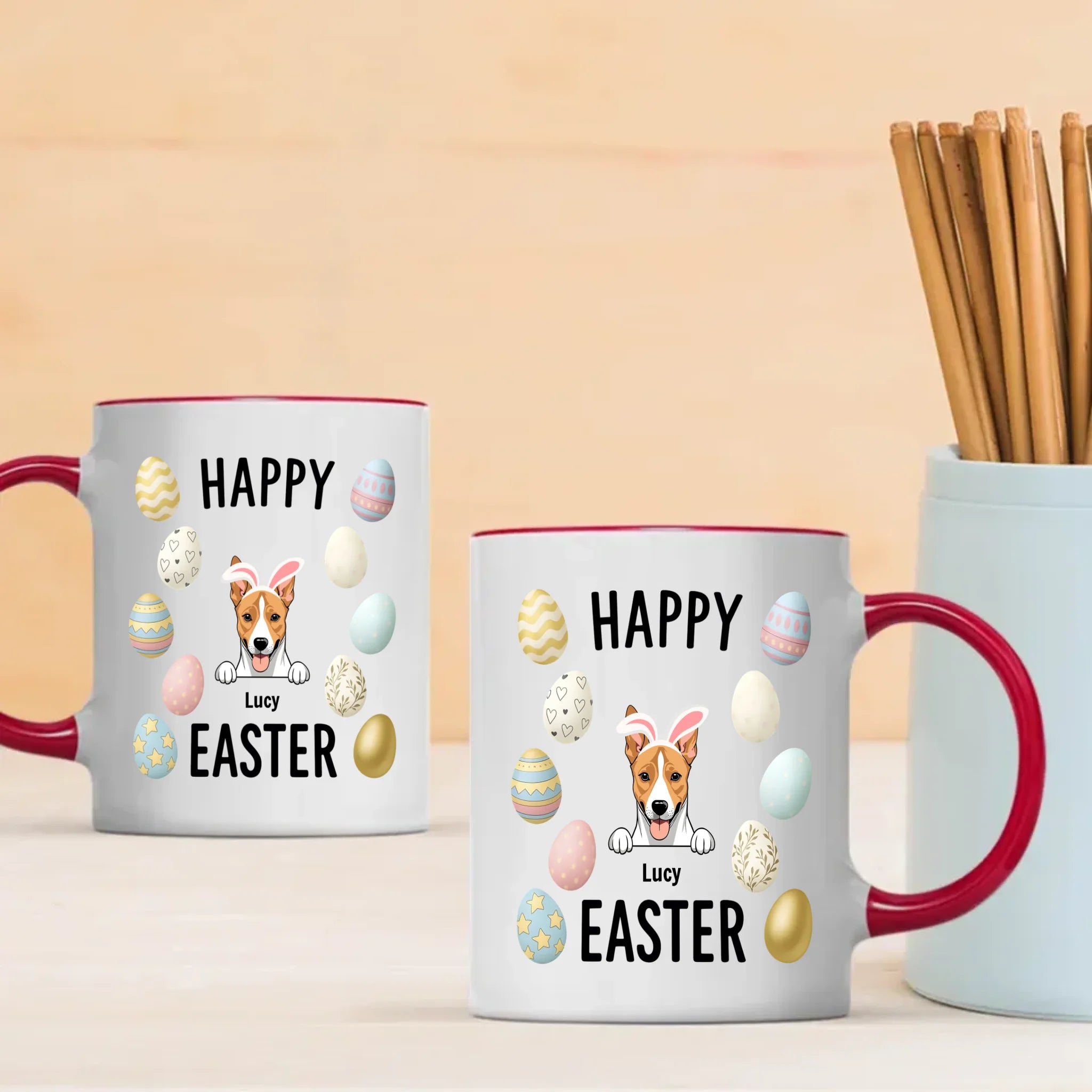 Signature Custom Dog Mug With Easter Eggs - Happy Easter Gift - 89Prints