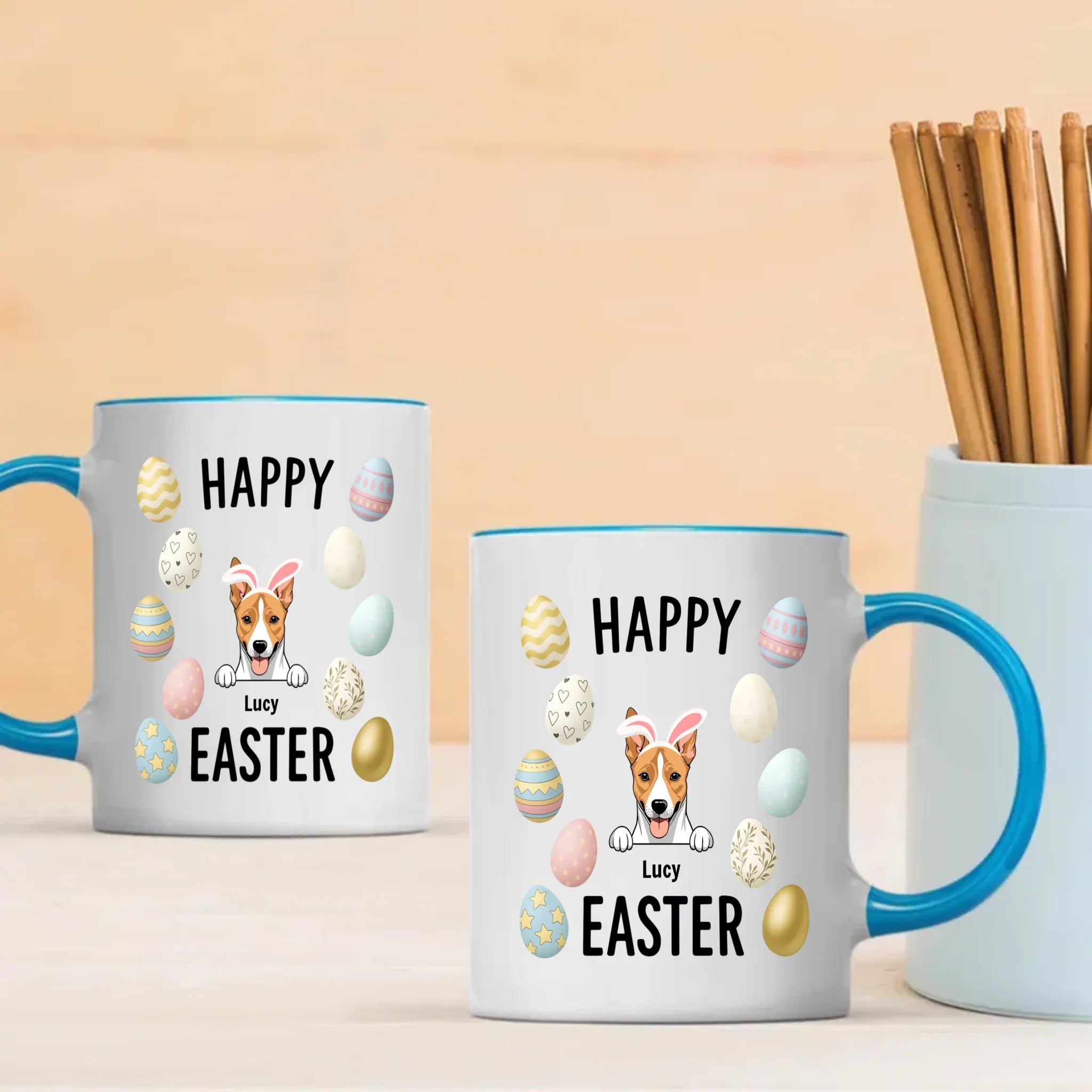 Signature Custom Dog Mug With Easter Eggs - Happy Easter Gift - 89Prints