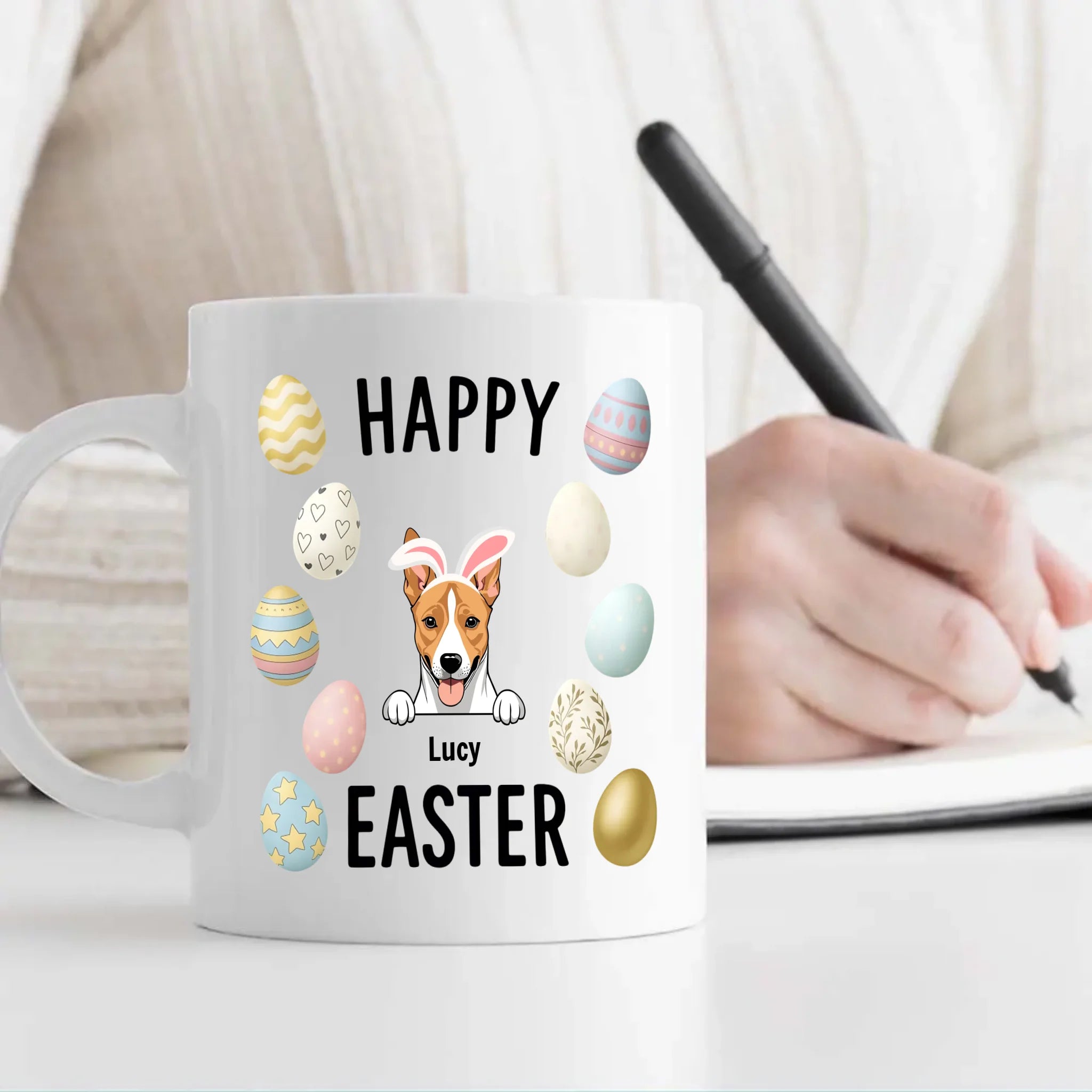 Signature Custom Dog Mug With Easter Eggs - Happy Easter Gift - 89Prints