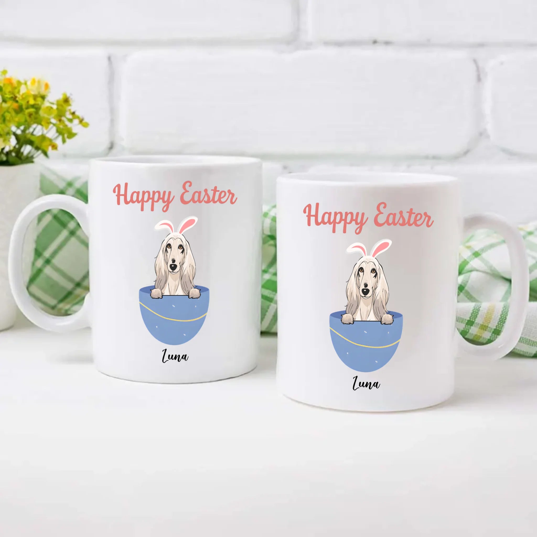 Personalized Happy Easter Dog Mug – Custom Pet Name Bunny Egg Gift - 89Prints