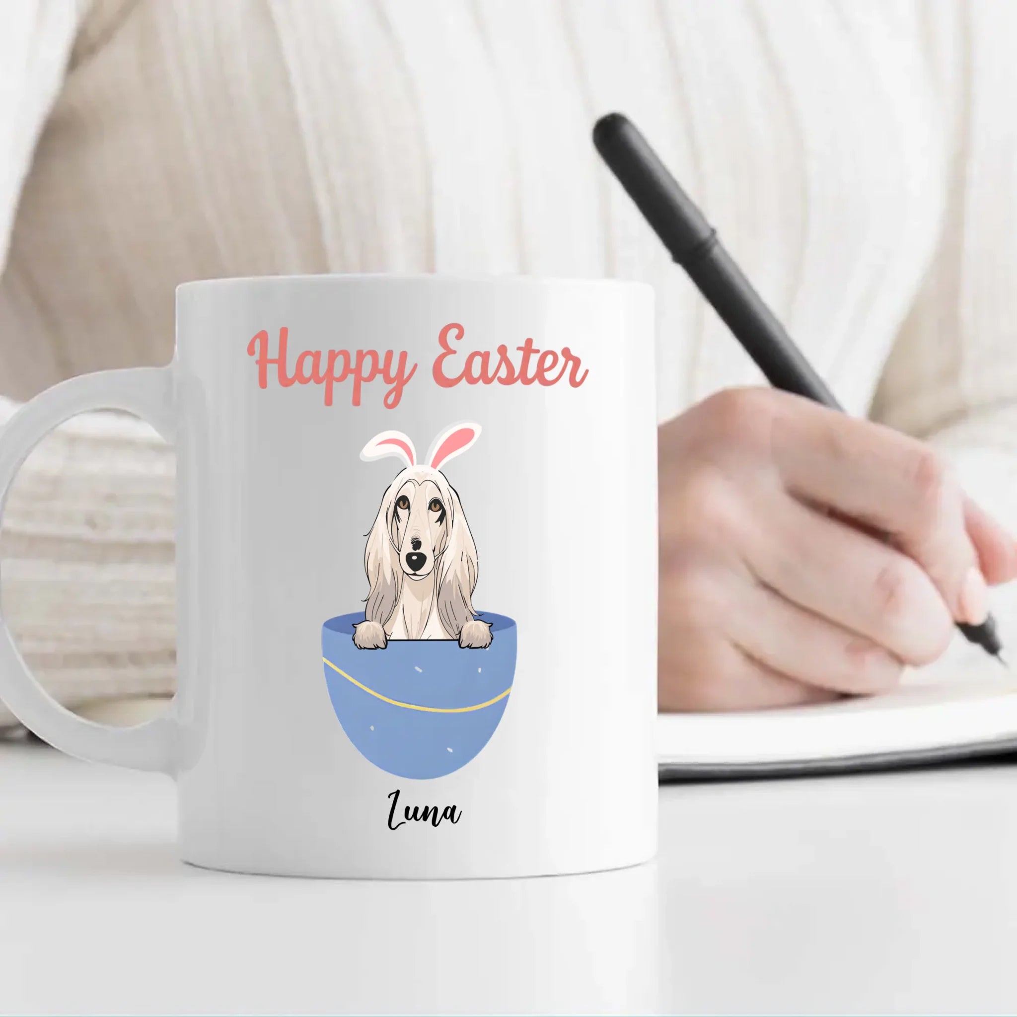 Personalized Happy Easter Dog Mug – Custom Pet Name Bunny Egg Gift - 89Prints