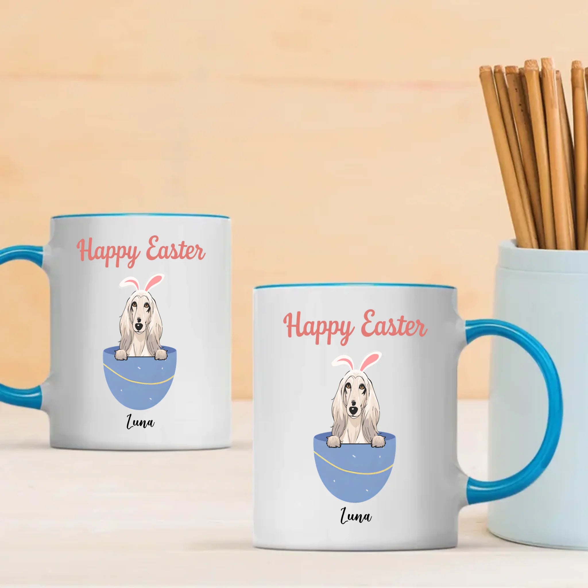 Personalized Happy Easter Dog Mug – Custom Pet Name Bunny Egg Gift - 89Prints