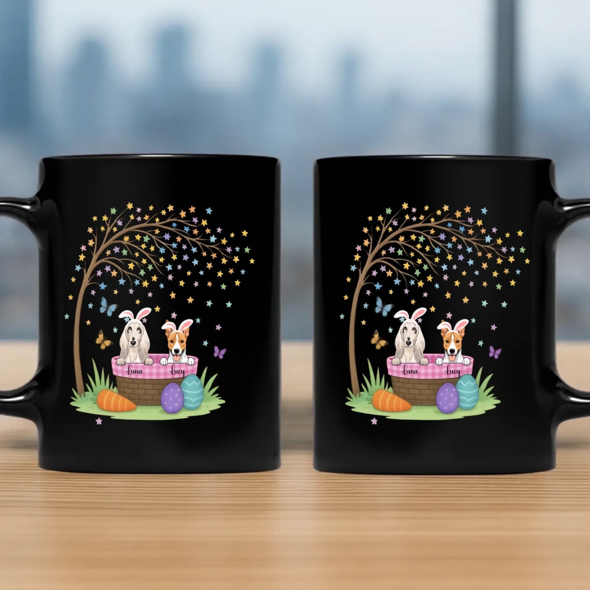 Pet-themed Custom Dog Mug – Personalized With Names & Breeds Easter Gift - 89Prints