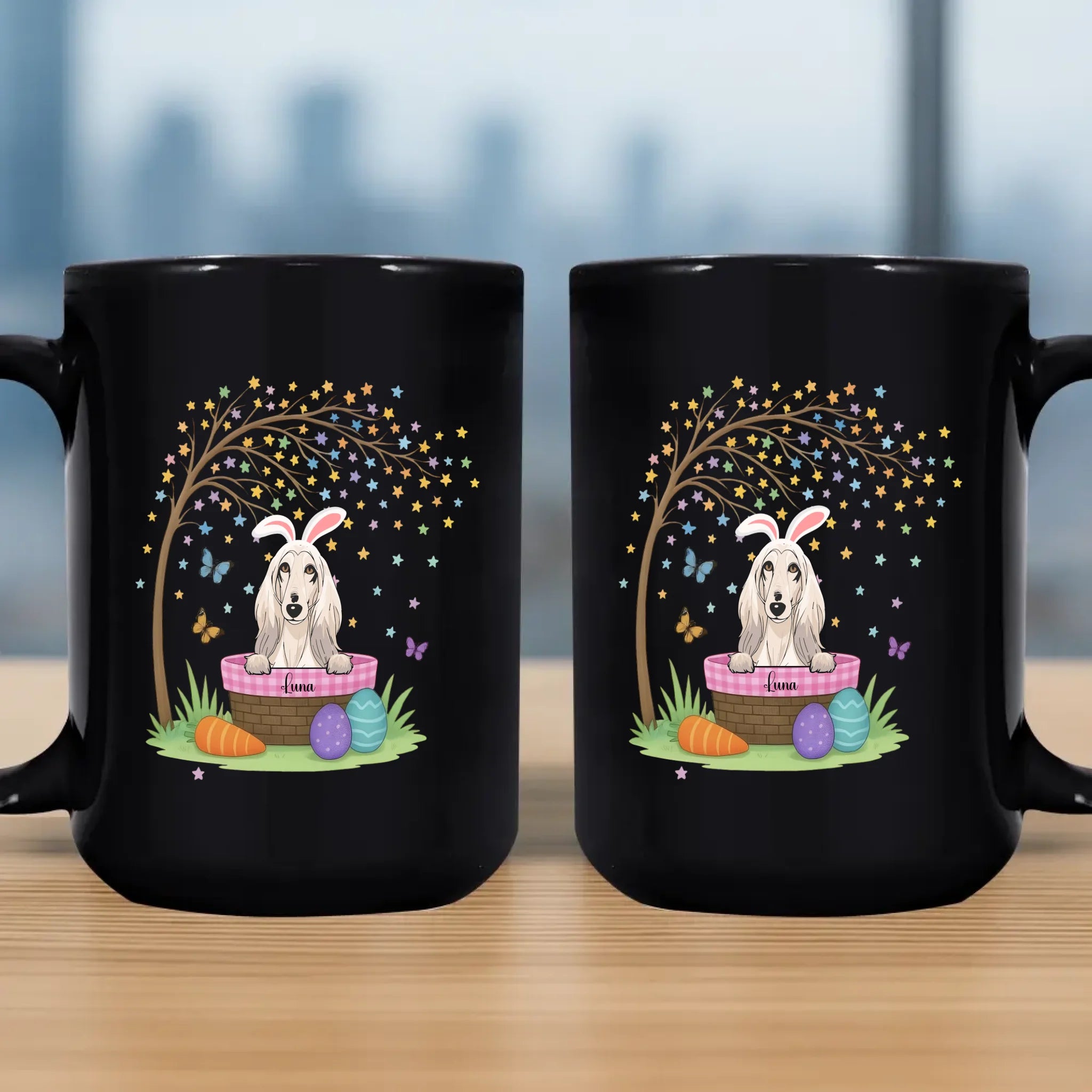 Pet-themed Custom Dog Mug – Personalized With Names & Breeds Easter Gift - 89Prints