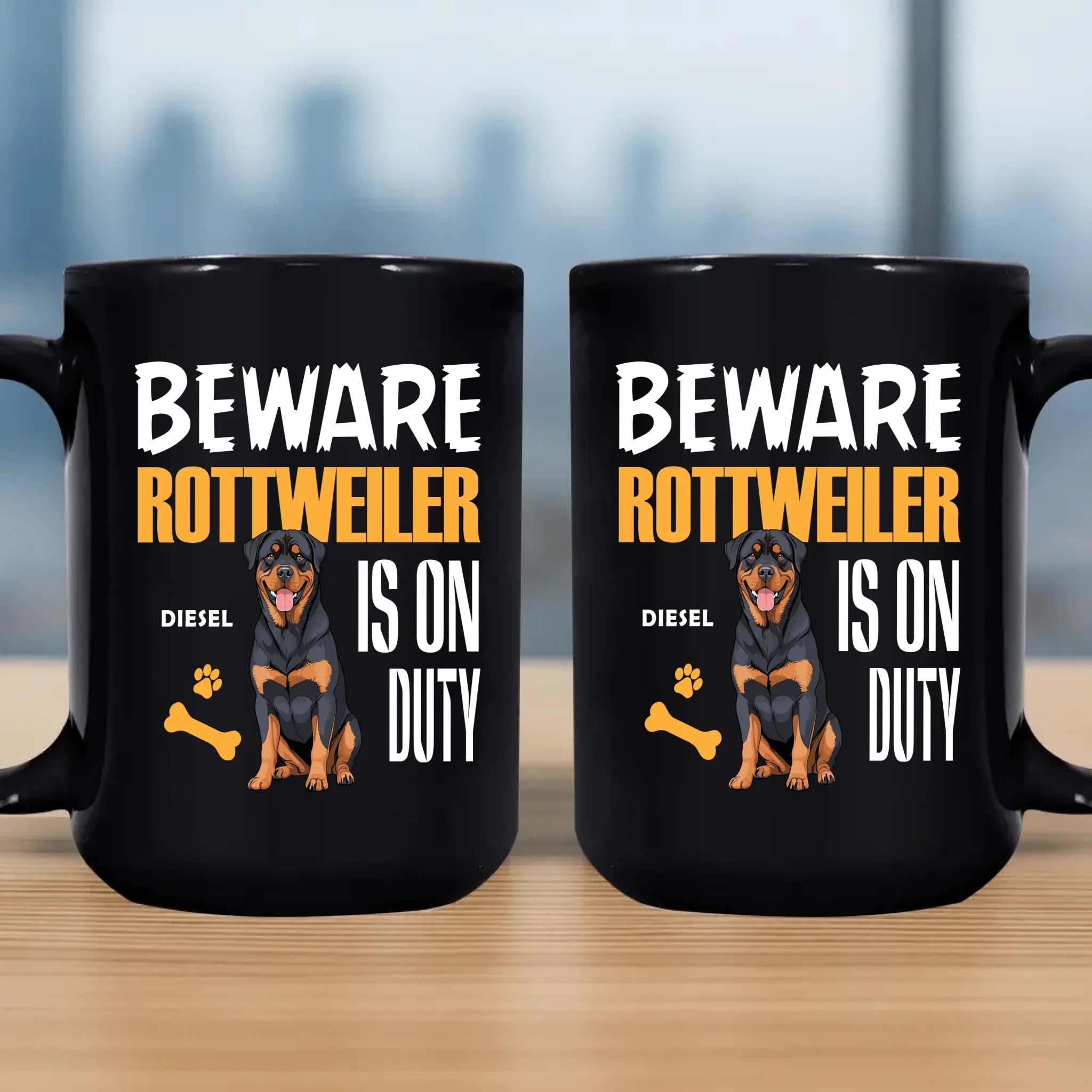 Emotional Personalised Dog Mug - Beware Rottweiler Is On Duty - 89Prints