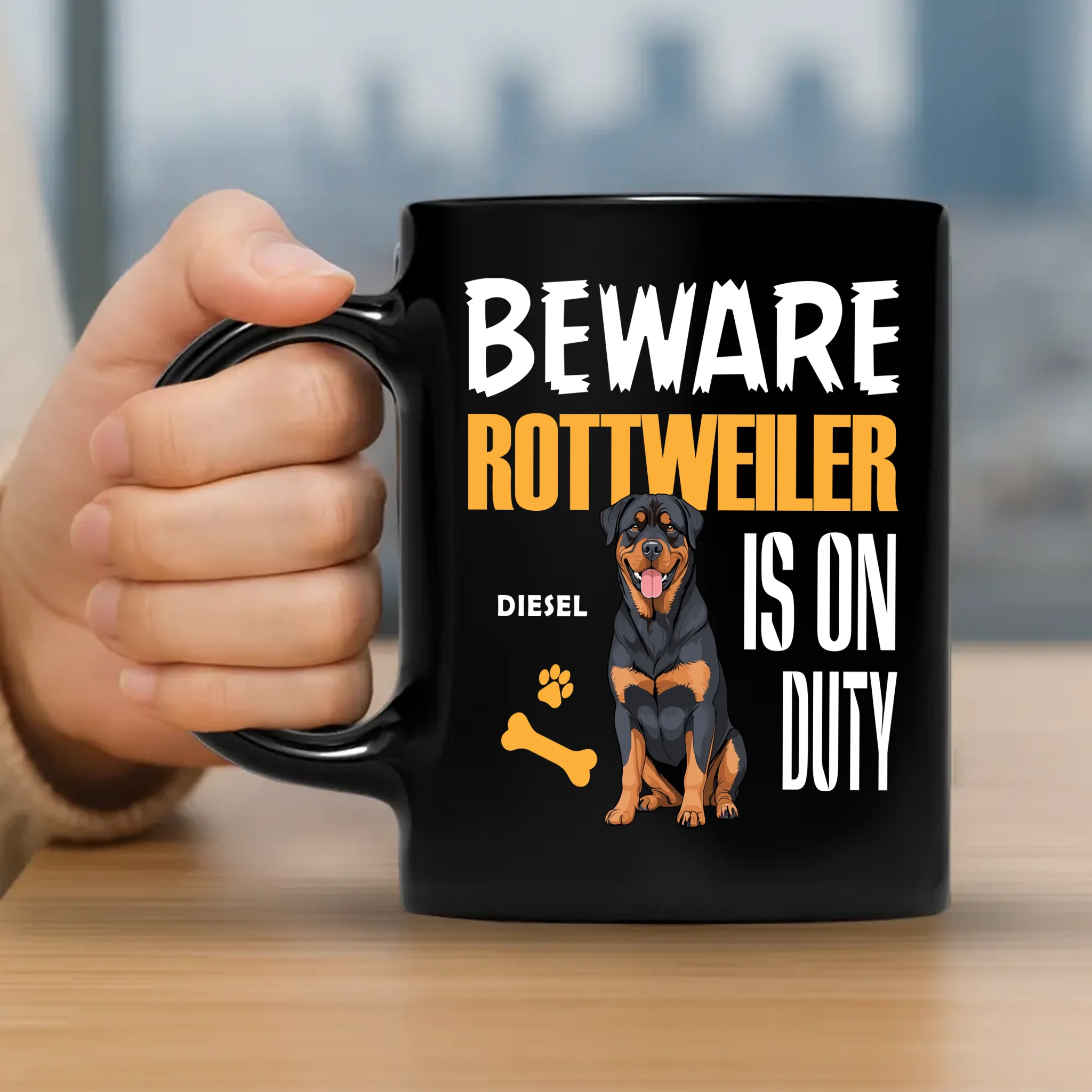 Emotional Personalised Dog Mug - Beware Rottweiler Is On Duty - 89Prints