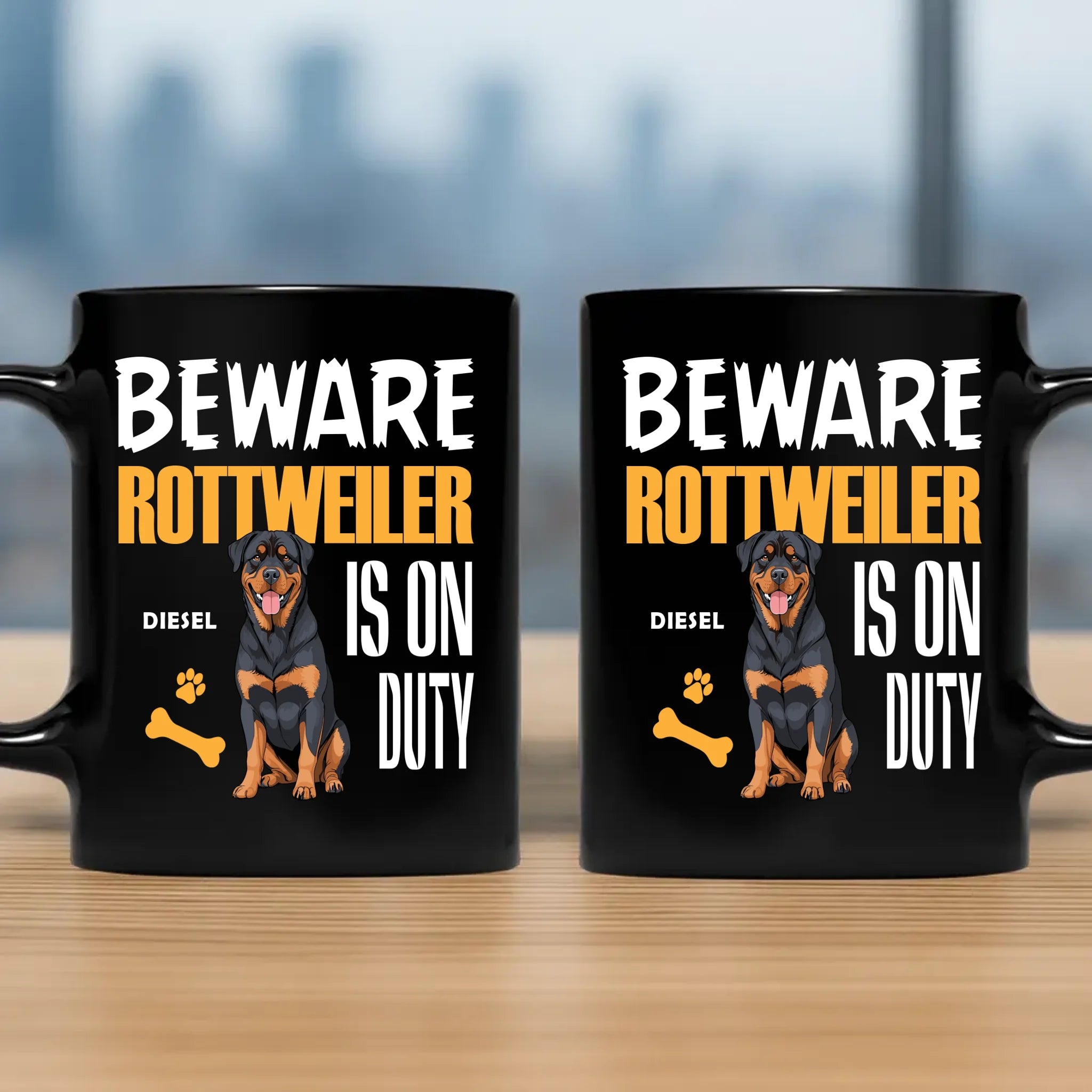 Emotional Personalised Dog Mug - Beware Rottweiler Is On Duty - 89Prints