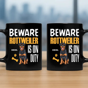 Emotional Personalised Dog Mug - Beware Rottweiler Is On Duty - 89Prints